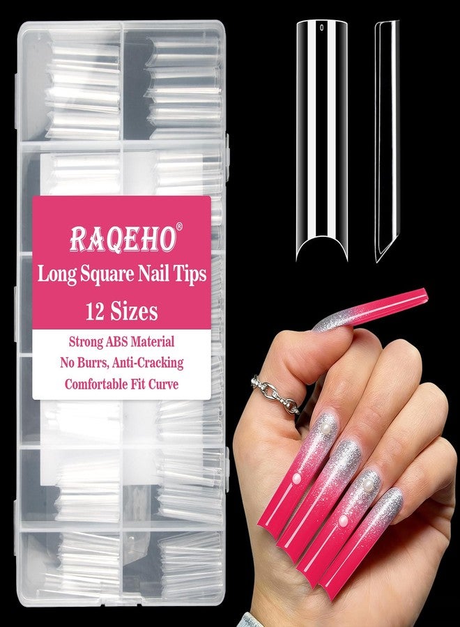 RAQEHO 240PCS Nail Tips - 12 Sizes C Curved Long Square, 2XL Extra Long Fake Nails, Clear Press On NailTips, Half Cover Tips Stuff for NailExtensions, XXL Long NailsSupplies for Nail Salon Home DIY - Image 1